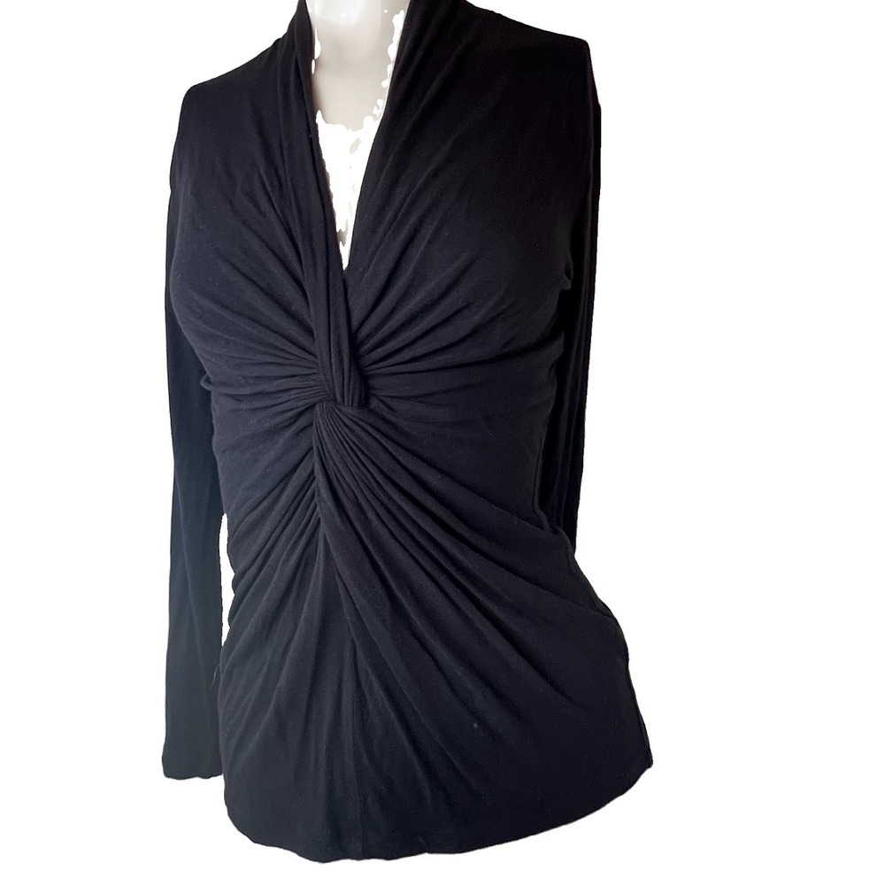 CAbi Style 631 Black Glamour Knot Long Sleeve Twist V Neck Knit Top Small